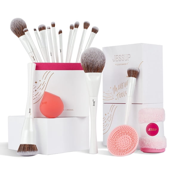Jessup Makeup Brushes Set 14pcs Make up Brushes Gift Set for Women Include Foundation Concealer Blush Contour Powder Eye Shadow Brush, Makeup Sponge, Makeup Brush Cleaner and Towel, P
