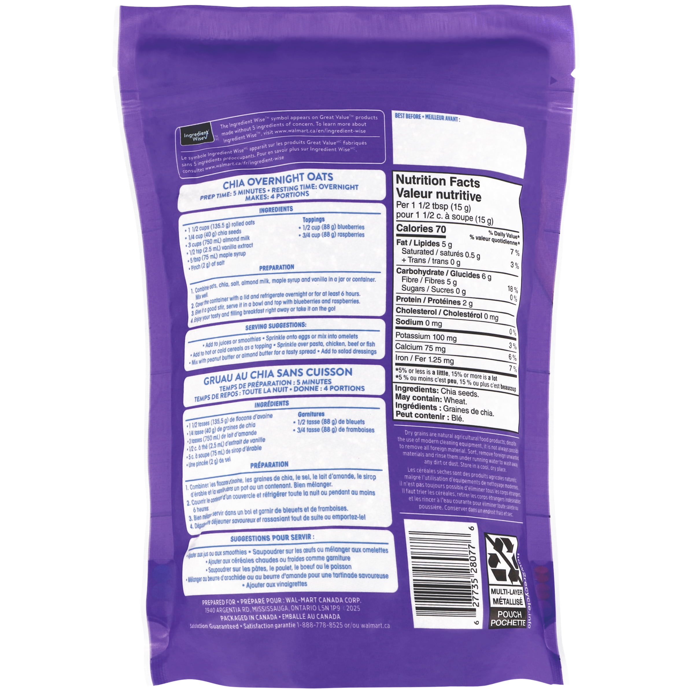 Graines de chia entières Great Value