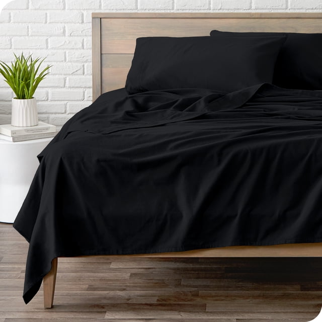 Bare Home Flannel Sheet Set - 100% Cotton - Deep Pocket - King, Black, 4-Pieces