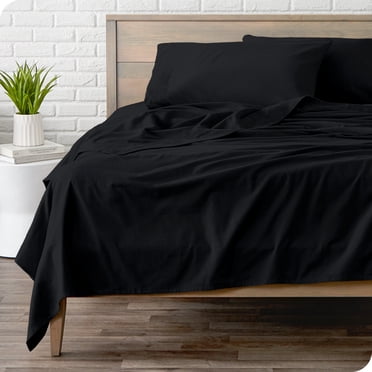 Bare Home Flannel Sheet Set - 100% Cotton - Deep Pocket - Queen, Black, 4-Pieces