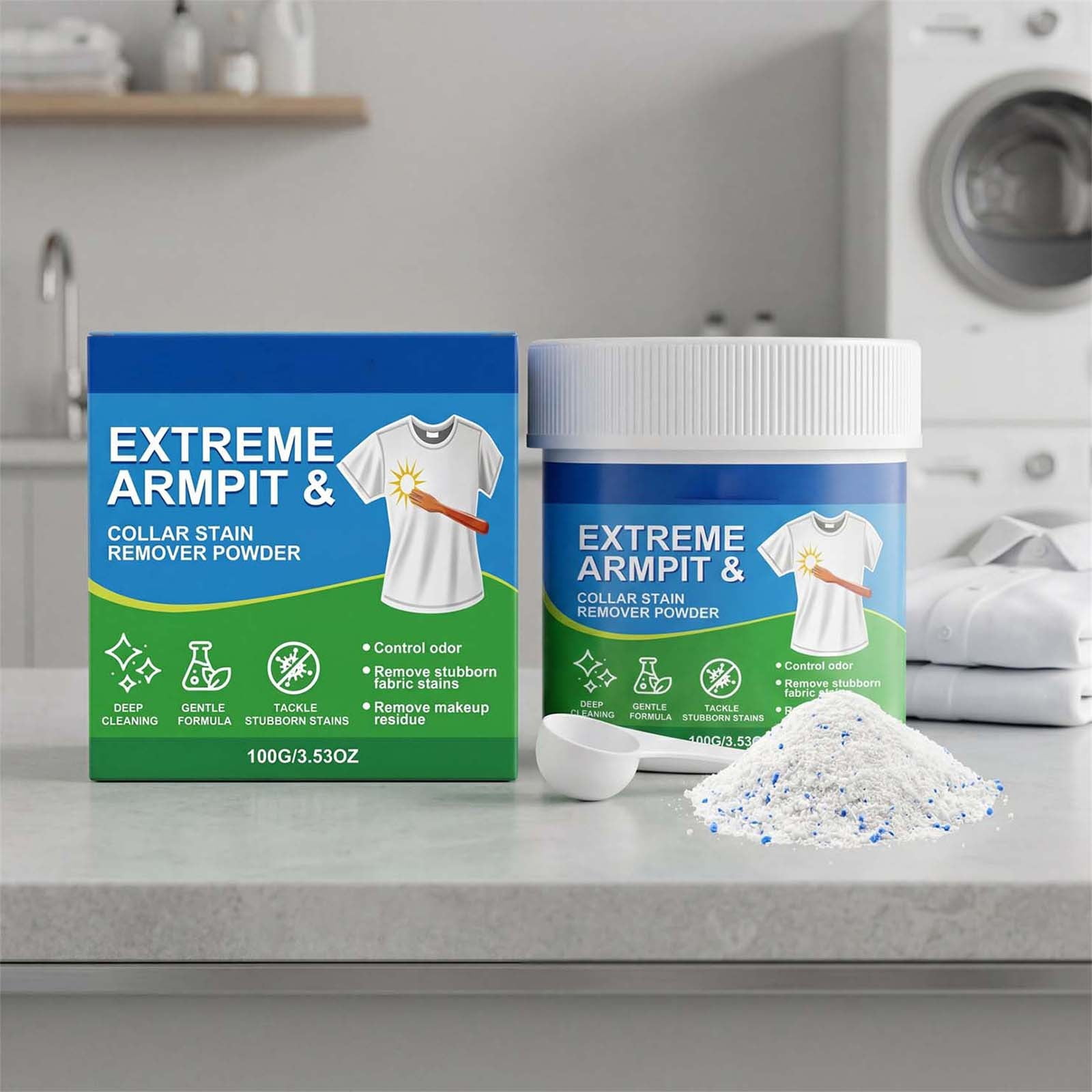 YiJuHui Oxygen Laundry Powder, Armpit Stain Remover for Clothes, Powerful Sweat & Deodorant Stain Cleaner, Concentrated Laundry Detergent Booster for Yellow Stains, Shirts, Uniforms & White Garments