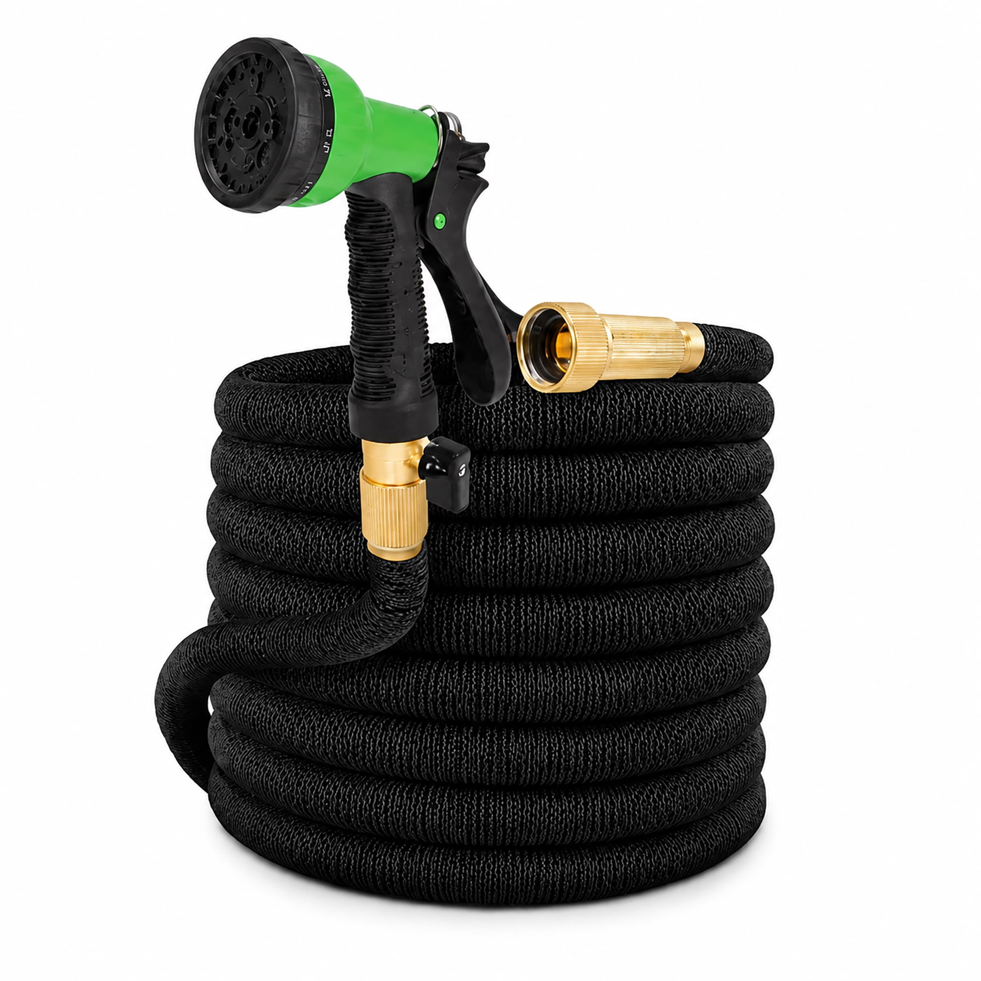 25FT Expandable Garden Hose - Lightweight Flexible Anti‑Kink Hose with 8‑Function Spray Nozzle, 3/4" Solid Brass Connectors, Durable Latex Core & Fabric Cover(Black)