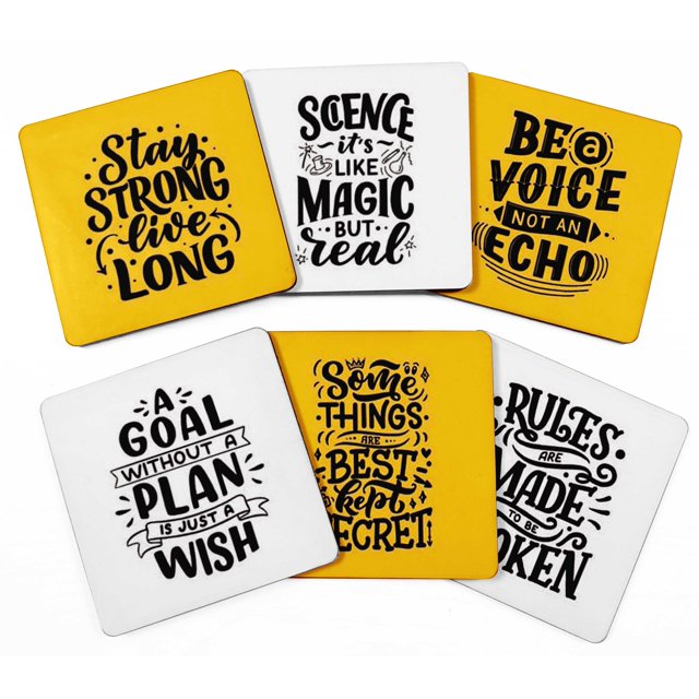 Inkdotpot Set of 6 Drink Coasters DecorativeNon,SlipCork Base4-inch Square PrintedCoastersEasy Clean- Quotes