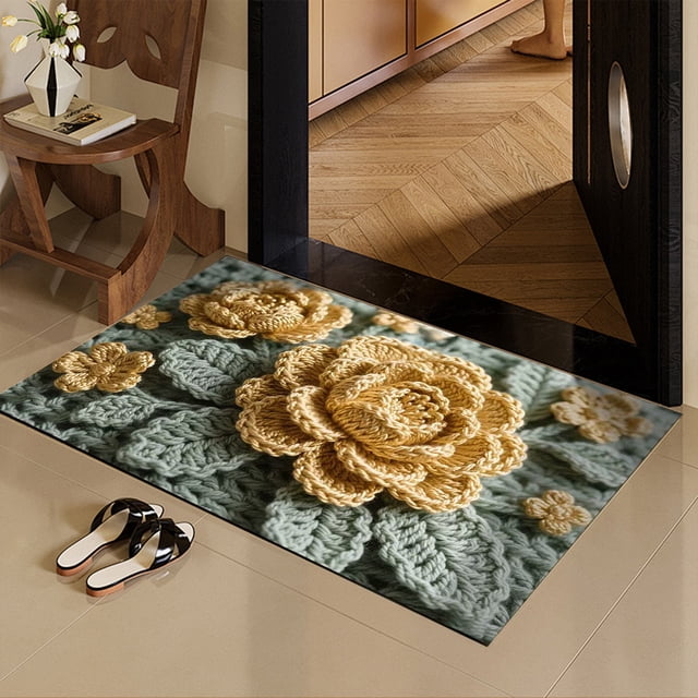CaiYueKe Floral Diatomite Bath Mat - Super Absorbent Fast Drying Non Slip Washable Bathroom Rug, Water Absorbing Shower Mat for Toilet Kitchen Laundry Room Entrance Floor Mat