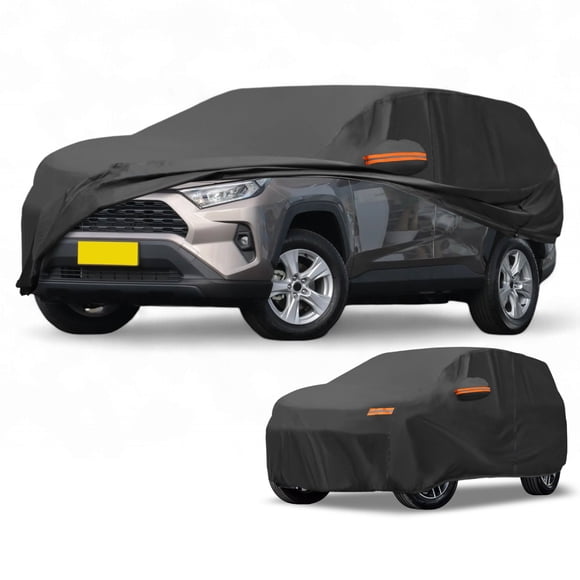 Car Cover Waterproof All Weather Automotive Outdoor Anti-UV Sun Rain Protection Full Exterior Cover with Reflective Strips Black for Toyota RAV4