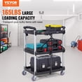 thumbnail image 2 of VEVOR Foldable Utility Service Cart, 3 Shelf 165LBS Heavy Duty Plastic Rolling Cart with Lockable Wheels, Ergonomic Handle, Portable Garage Tool Cart for Warehouse/Office/Home(25.62"x15.43"x32.76"), 2 of 9