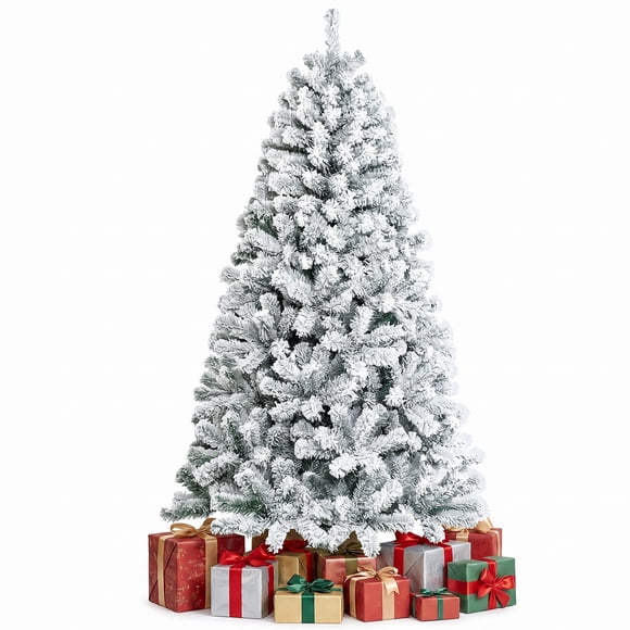 Gymax Flocked Hinged Artificial Christmas