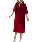 Kyusrd Summer Dress For Women Homecoming Dresses Summer Dress For Women T-Shirt Dress Women's Round Neck Short Sleeved T-shirt And Ankle Dress For Spring Summer