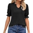 thumbnail image 1 of Birdeem Womens Summer Summer Solid Color V-Neck Pleated Loose Short Sleeve Top, 1 of 5
