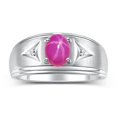 thumbnail image 1 of RYLOS Men's Rings Sterling Silver Classic 8X6MM Oval Gemstone &  Diamond Ring Star Ruby July Birthstone Rings For Man Silver Rings Size 10, 1 of 7