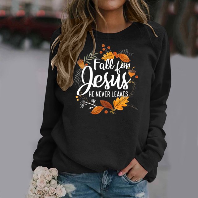 Babysbule Liquidation Hauts à Lettres pour Femmes Dames Automne Imprimé Ample Manches Longues Col Rond Chandail à Enfiler Haut T-Shirt Haut