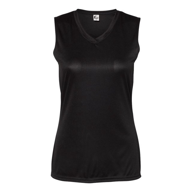 C2 Sport T-Shirt Sans Manches Col en V pour Femmes, TP, Noir