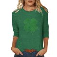 thumbnail image 2 of Meichang T-Shirt de la Saint-Patrick pour Femmes, Imprimé Trèfle Vert, Manches 3/4, Col Rond, Printemps, 2 of 5