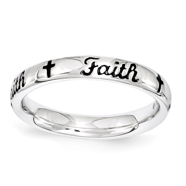 Bague en Argent Sterling Stackable Expressions Émail Noir Foi Taille 6