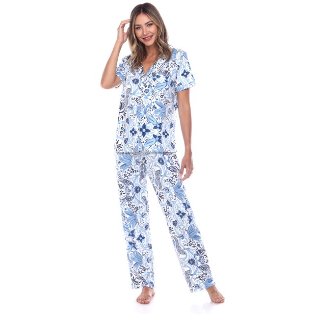 White Mark Ensemble de Pyjama Tropical à Manches Courtes à Boutons pour Femmes