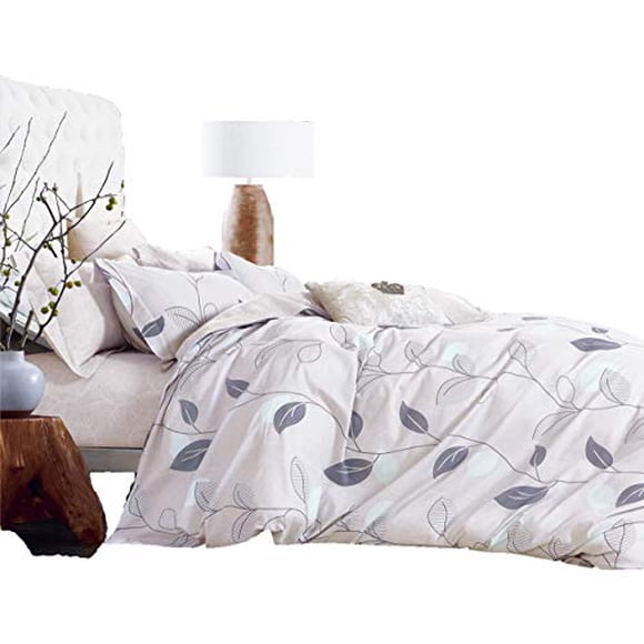 Swanson Beddings Feuilles Élégantes Ensemble de Literie 3 Pcs 100 % Coton : Housse de Couette et Deux Taies d'Oreiller (Grand Lit)