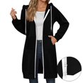 thumbnail image 1 of Chandail à Capuchon & Chandails en Molleton pour Femmes Long Sweat à Capuche à Fermeture Éclair Automne Hiver Veste de Sport Extra Grand Design Uni, 1 of 5