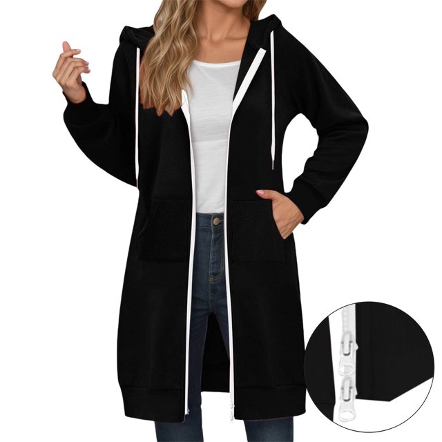 Chandail à Capuchon & Chandails en Molleton pour Femmes Long Sweat à Capuche à Fermeture Éclair Automne Hiver Veste de Sport Extra Grand Design Uni