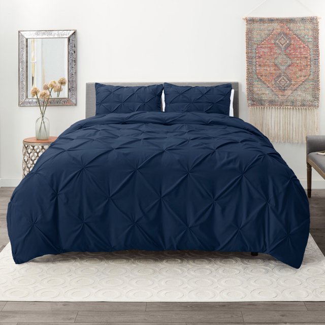 Nestl Couette Plissée Pincée, Ensemble Couette Simple/Simple TG, Bleu Marine