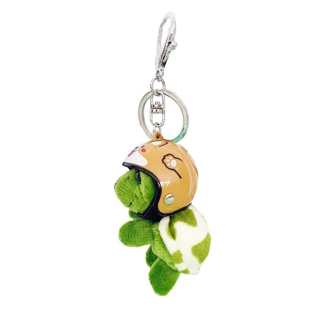 Turtle Keychain Plush Turtle Keychain with Helmet Metal Ring Funny Soft Fuzzy Backpack Ornament Anti-lost Cute Animal Key Ring Bag Accessories