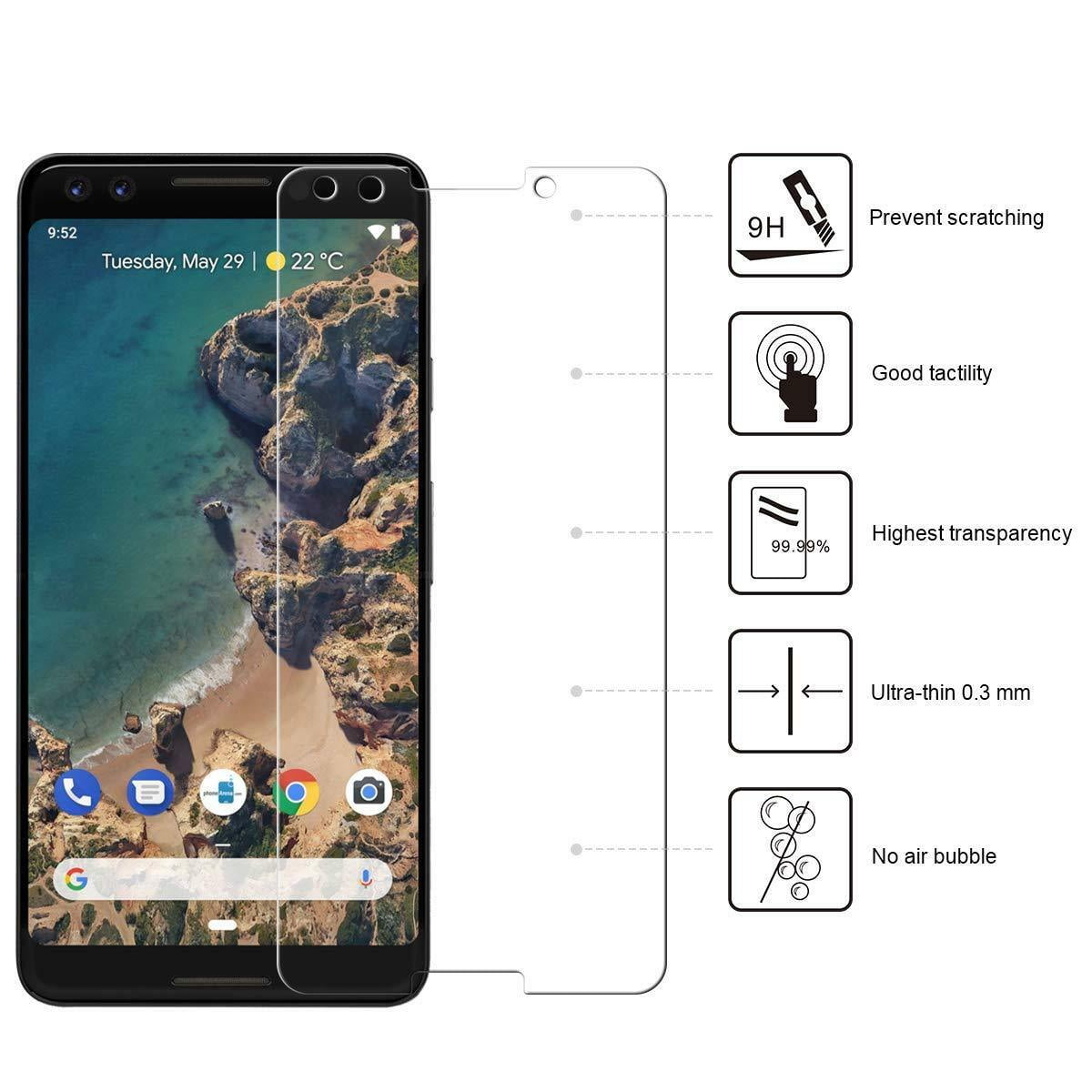 [2 Packs] PST Premium Tempered Glass Screen Protector for Google Pixel 3