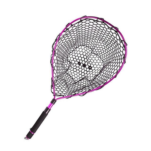 S SERENABLE Fishing Landing Net Extendable EVA Handle Fishing Net for Bass Prawns Salmon Rose Pink