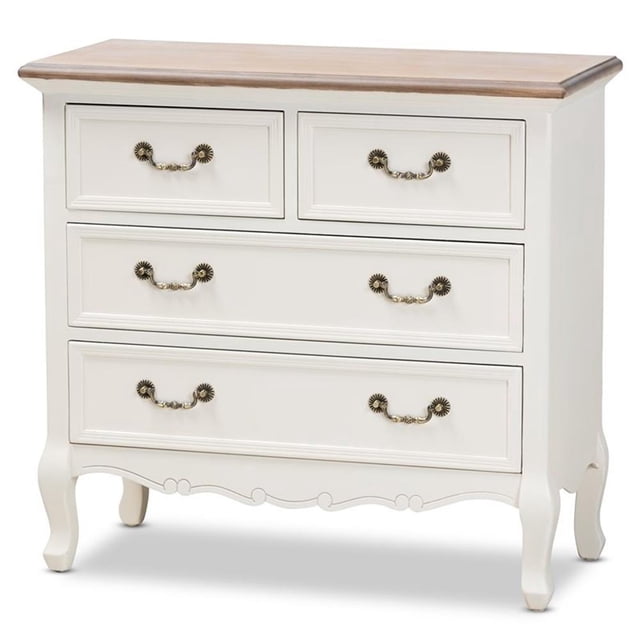 Baxton Studio Commode d'Appoint à 4 Tiroirs, Fini Blanc et Chêne, Amalie