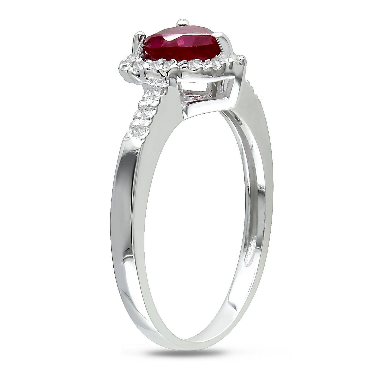 Bague Tangelo en forme de cœur avec 1 carat de rubis synthétique et 0.10 carat de diamant en argent sterling
