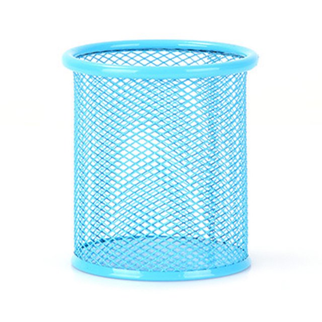 fastboy Mesh Metal Pen Holder Pot Smooth Edge Fashion Table Container Eraser Ruler Caddy Desk Stationery Holders Organizer Office Round/Black