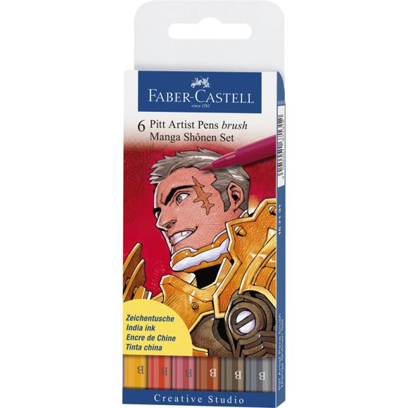Faber-Castel Pitt Artiste Manga Stylos à Pinceau, Couleurs Assorties, Lot de 6
