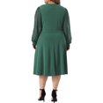 thumbnail image 3 of GRACE & GRANDEUR Robe pour Femme Grande Taille Manches Longues Pois Suisses Col en V Portefeuille Robes Formelles 4X Vert, 3 of 6