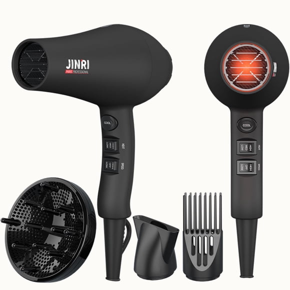 JINRI Ionic Hair Dryer with Diffuser & Comb and Concentrator, Lightweight Quiet Infrared Blow Dryer, Powerful 1875 Watt Motor for Smooth and Fast Drying Ha