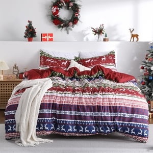 TROPOW Christmas Duvet Cover Set King Size - Boho Holiday Reindeer Print Bedding Set - Soft & Breathable Christmas Decorations for Winter(King-104x90")