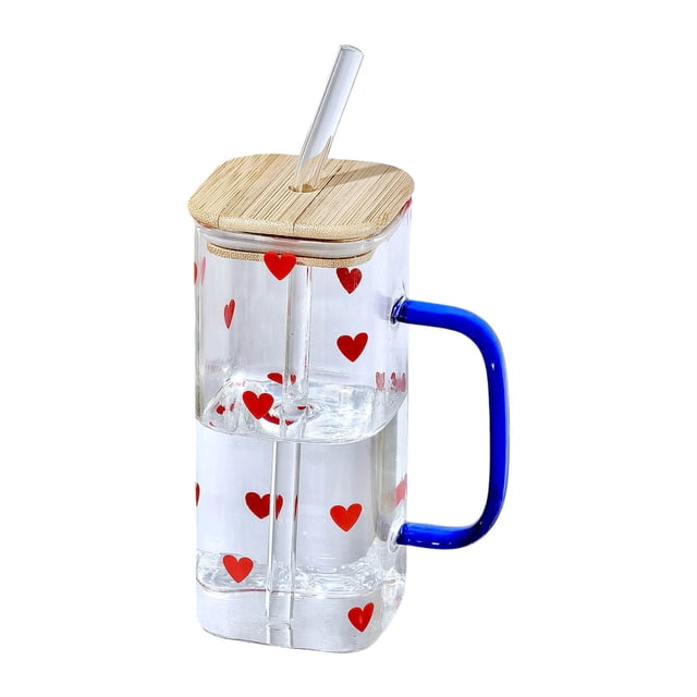 Heat Glass Cup With Straw 400ML Suitable For Cold Drinks Juice Milk Including Lid Glass Texture Suitable For Various Beverages Kitchen Cups Coffee Mug Large Drinking Set up Glass Food Storage