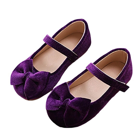 Dakaela Toddler Girls Dress Shoes Bowknot Suede Mary Jane Ballerina Ballet Flats Wedding Party School Uniform Slip on Loafers Purple 9