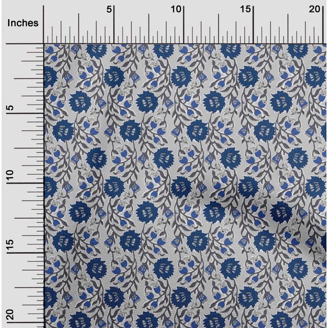 oneOone Cotton Poplin Fabric Leaves & Floral Block Print Sewing Fabric BTY 42 Inch Wide