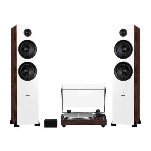 Fluance RT85N Reference High Fidelity Vinyl Turntable (Walnut), PA10 Phono Preamp and Ai81 Powered Floorstanding Speakers (White Walnut), Nagaoka MP-110 Cartridge, 150W Class D Amplifier, Bluetooth
