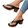 thumbnail image 1 of Heel Sandals for Women Flip Flops Slide Block Chunky Heel Soft Sole Beach Summer Backless Pumps Black, 1 of 6