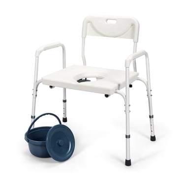 Costway 3-in-1 Bedside Commode Portable Toilet w/ Adjustable Height & Drop-arm