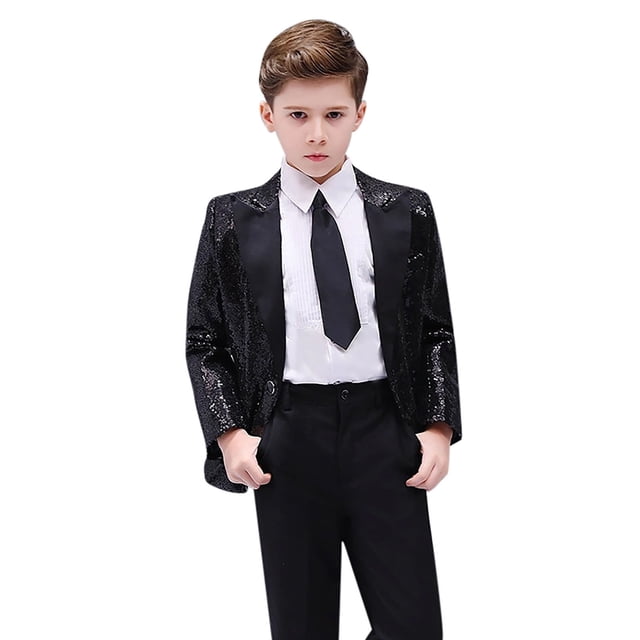 LUOGENLI Shirts for Boys Midi Length Easter Elegant Boys' Red Sequin Jacket for Weddings Parties and Shirts for Boys 2025 under 20 Black Size 9-12 Years