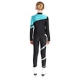 thumbnail image 4 of XUNZOO Kids Girls Long Sleeve Zipper Coat Shiny Rhinestones Contrast Color Patchwork Jacket With Leggings Figure Skating Dance Suit Blue Green 12, 4 of 8