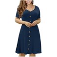 thumbnail image 1 of Leutsin Women's Summer Short Sleeve O-Neck Dress Mini Solid Plus Size Dress Plus Size, 1 of 6