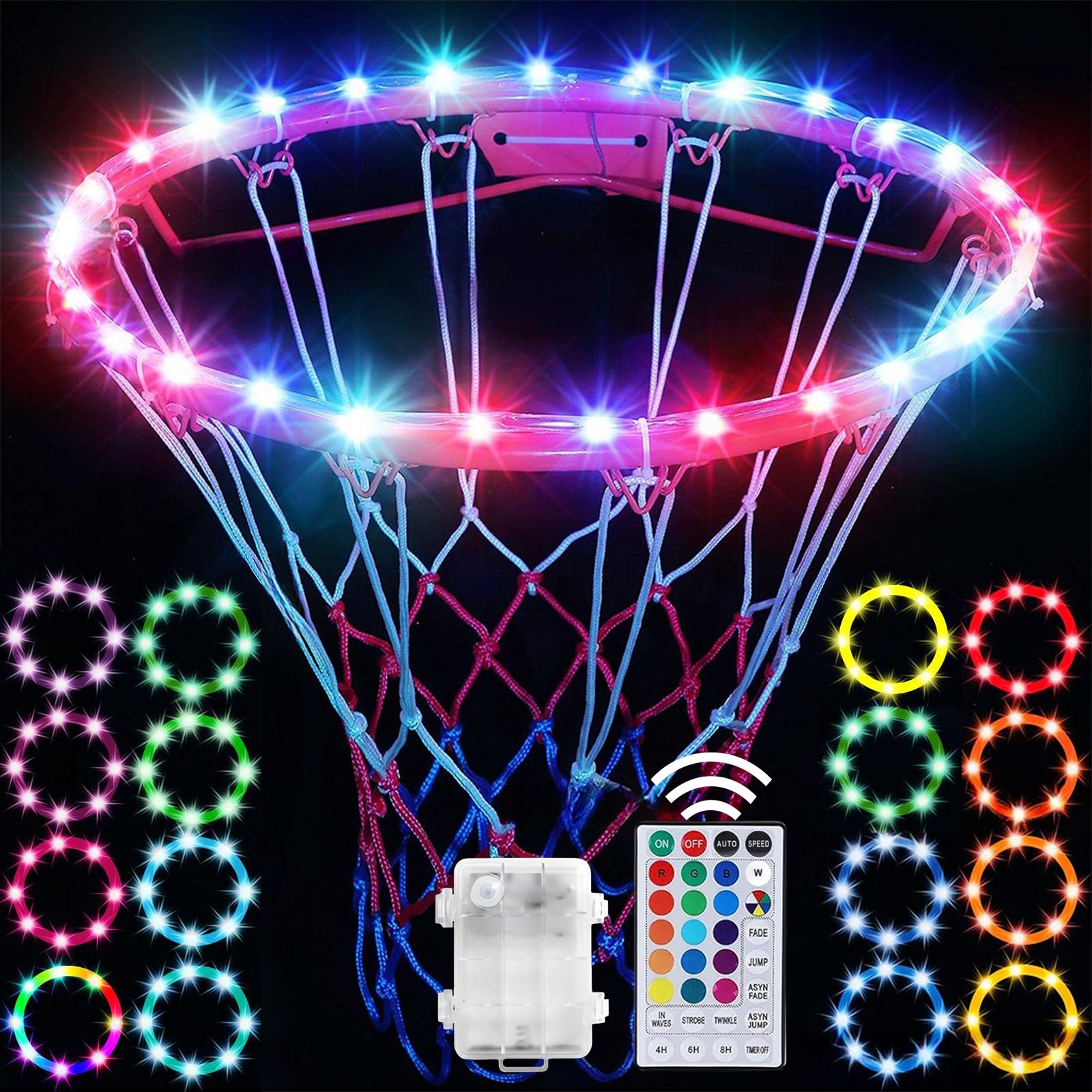 LED Waterproof Basketball Hoop Light Remote Control Basketball Rim Light with 17 Colors 7 Lighting Modes Timers Waterproof Led Light Super Bright To Play