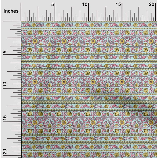 oneOone Silk Tabby Fabric Leaves & Floral Block Printed Craft Fabric BTY 42 Inch Wide