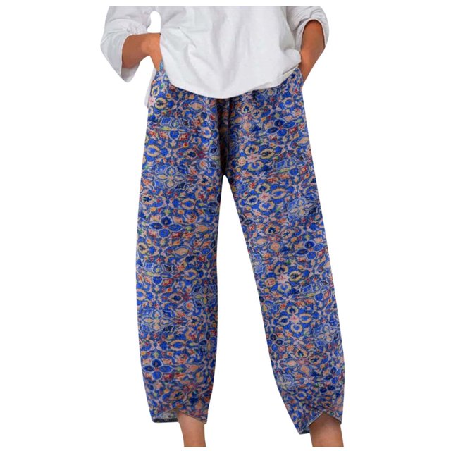Pantalon Pleine Longueur Pantalon Élégant pour Femmes Pantalon pour Dames Mode Décontractée Lin Imprimé Rayé Pantalon Court Pantalon à Empiècements Jambe Droite Pantalon Crayon Pantalon de Yoga pour Femme