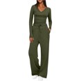 thumbnail image 1 of Diufon Matching Lounge Sets for Women Fall Outfits Long Sleeve V Neck Shirts Wide Leg Drawstring Pants with Pockets, 1 of 9