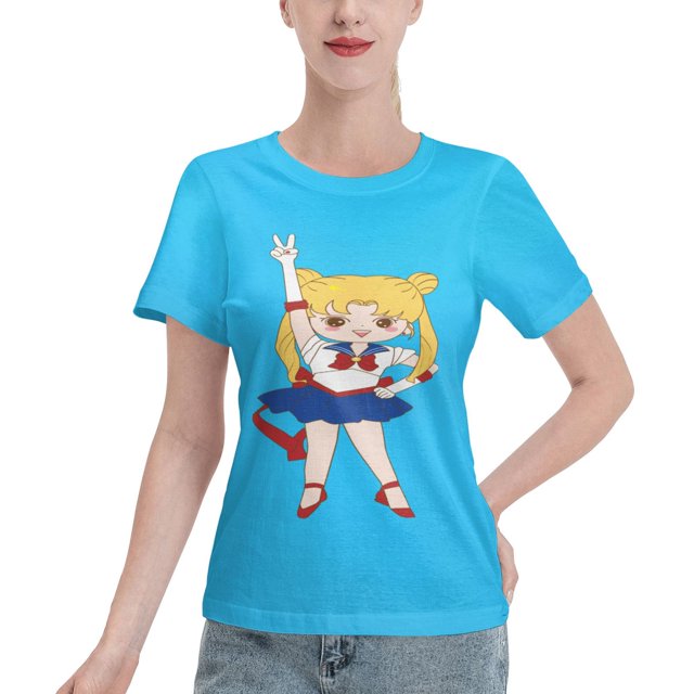 T-Shirt Basique à Manches Courtes pour Femmes Édition Sailor Moon Q Tsukiha