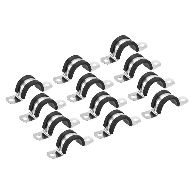 Unique Bargains 22Pack 7/8' Cable Clamp U Shape Stainless Steel Rubber Cushioned Pipe Strap