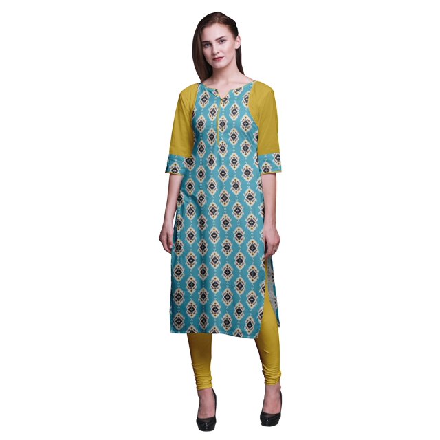 Bimba Robe Kurti Longue en Coton Imprimé, Tunique Droite, Robes pour Femmes, Haut Indien - Grand