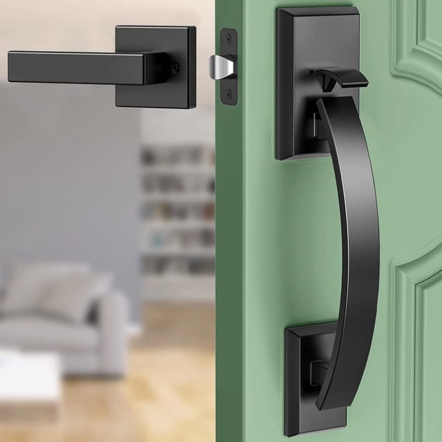 Ensemble de Serrure de Porte d'Entrée Poignée de Porte d'Entrée Dorée et Pêne Dormant Ensemble Réglable.en Or Poignée d'Entrée Extérieure Lourde Réversible